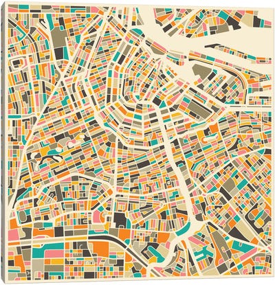 Abstract City Map of Amsterdam Canvas Art Print - Pop World Tour