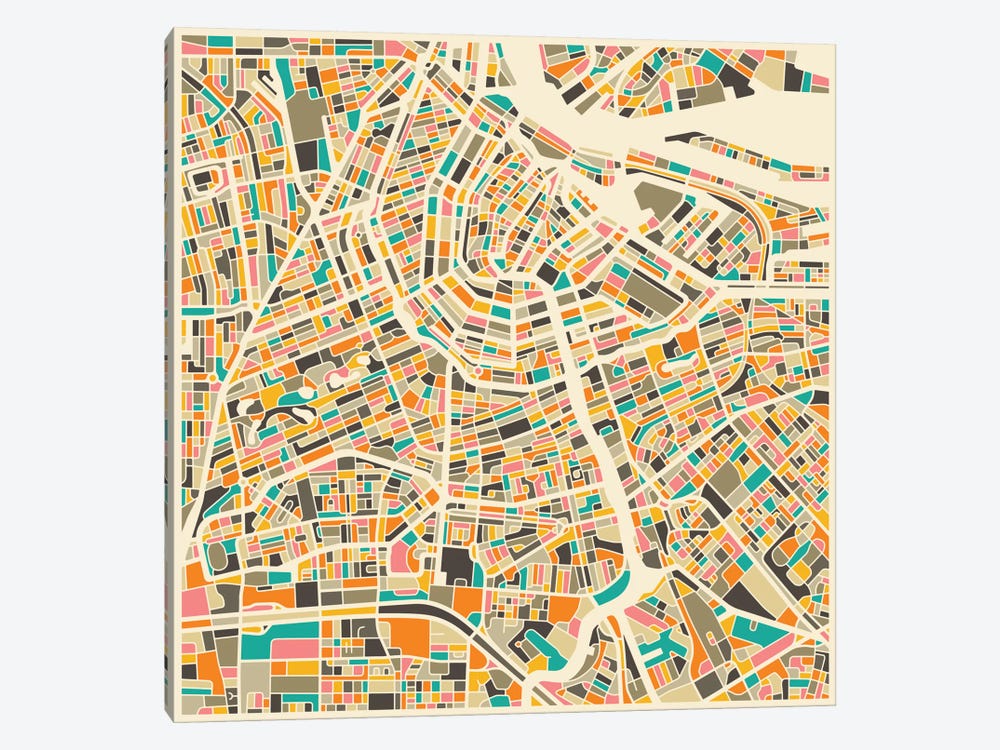 Abstract City Map of Amsterdam by Jazzberry Blue 1-piece Canvas Artwork
