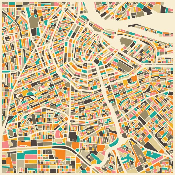 Large Map Art - Canvas Prints: Abstract City Map of Amsterdam by Jazzberry Blue