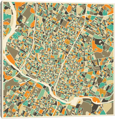 Abstract City Map of Austin Canvas Art Print - Austin Art