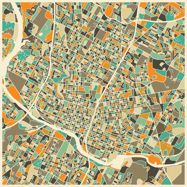Large Map Art - Canvas Prints: Abstract City Map of Austin by Jazzberry Blue