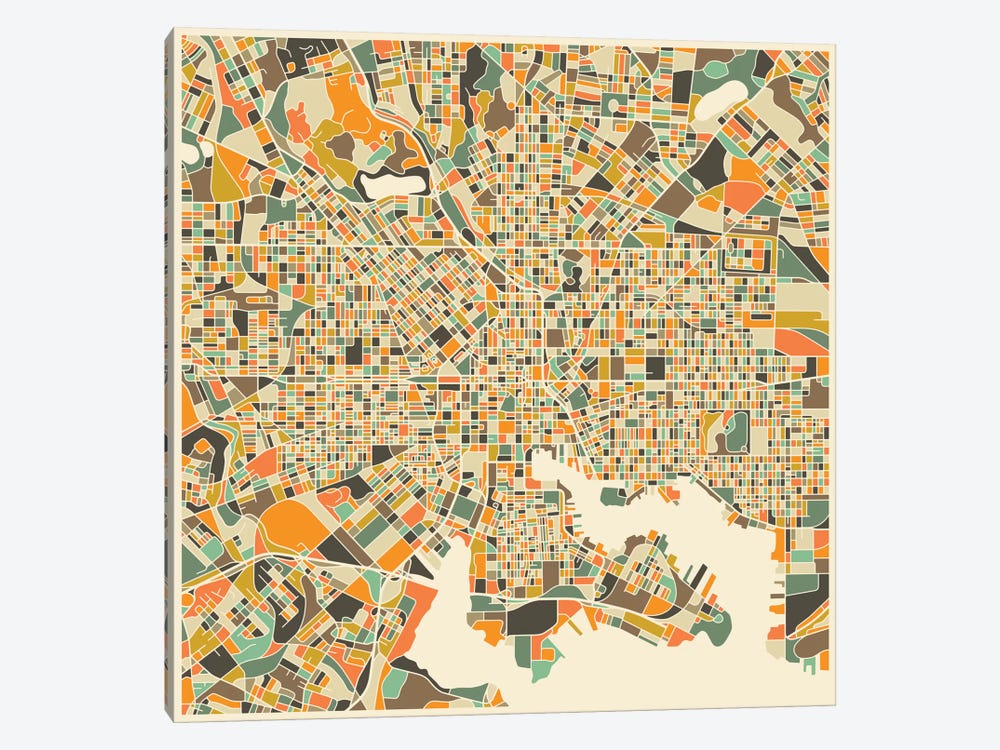 Abstract City Map of Baltimore by Jazzberry Blue 1-piece Canvas Artwork