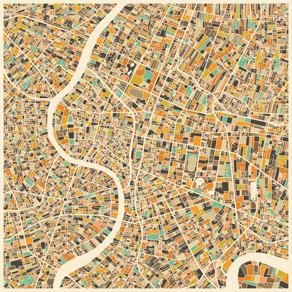 Large Map Art - Canvas Prints: Abstract City Map of Bangkok by Jazzberry Blue