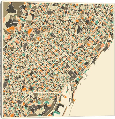 Abstract City Map of Barcelona Canvas Art Print - 3-Piece Map Art
