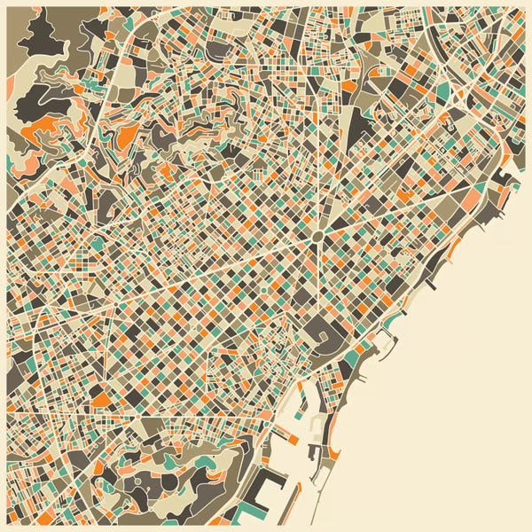 Streets: Abstract City Map of Barcelona by Jazzberry Blue
