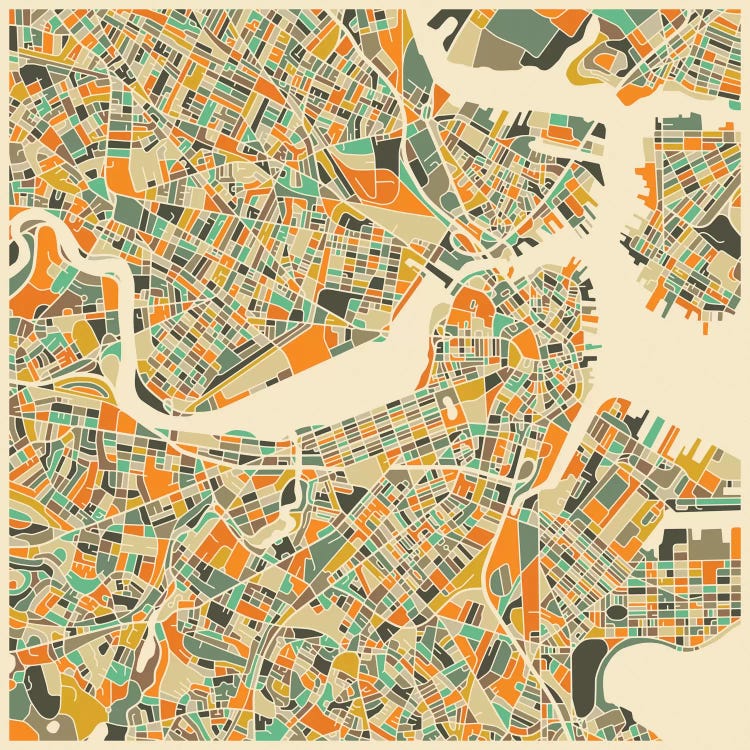 Abstract City Map of Boston by Jazzberry Blue wall art