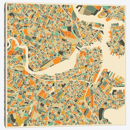 Abstract City Map of Boston Canvas Print #JBL94} by Jazzberry Blue Canvas Print