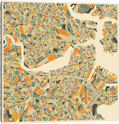 Abstract City Map of Boston Canvas Art Print