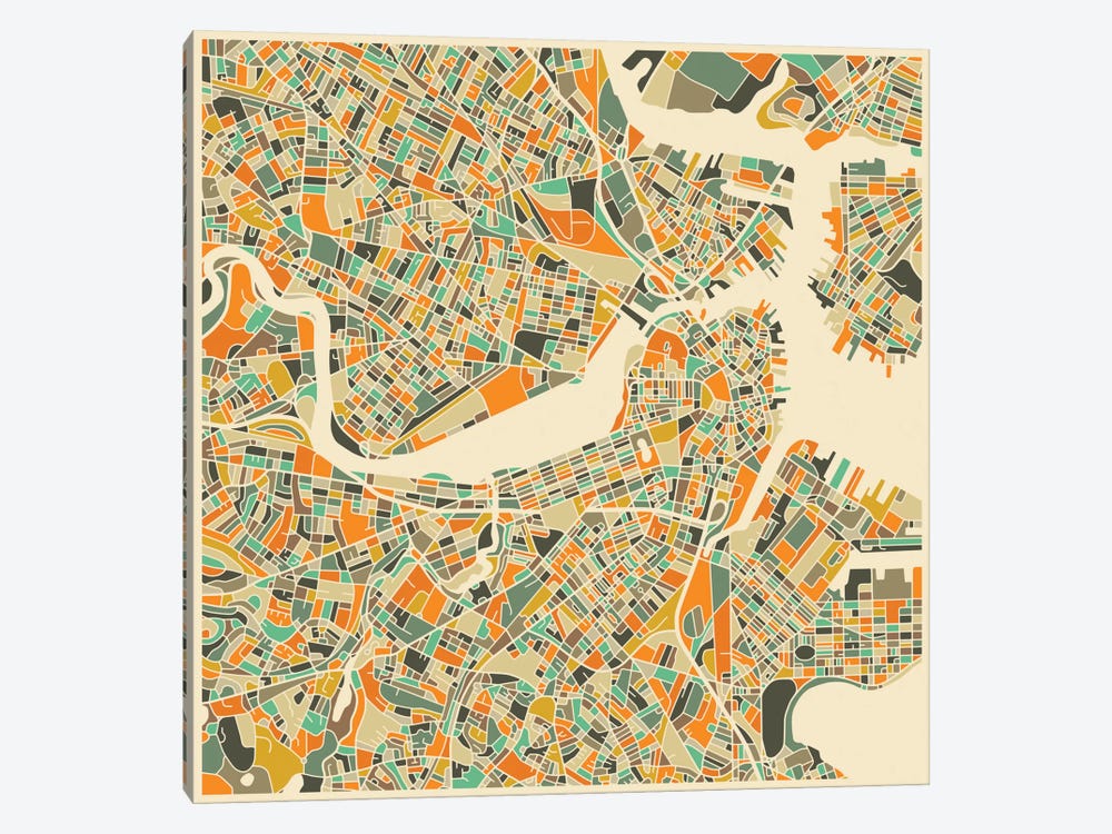 Abstract City Map of Boston by Jazzberry Blue 1-piece Canvas Artwork