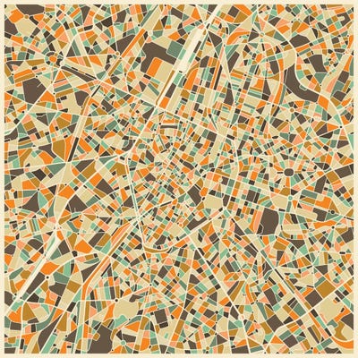 Abstract City Map of Brussels by Jazzberry Blue art print