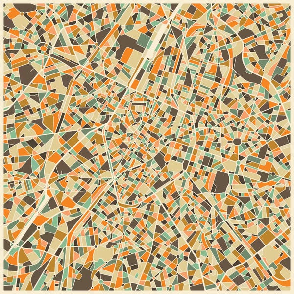 Vintage & Retro: Abstract City Map of Brussels by Jazzberry Blue