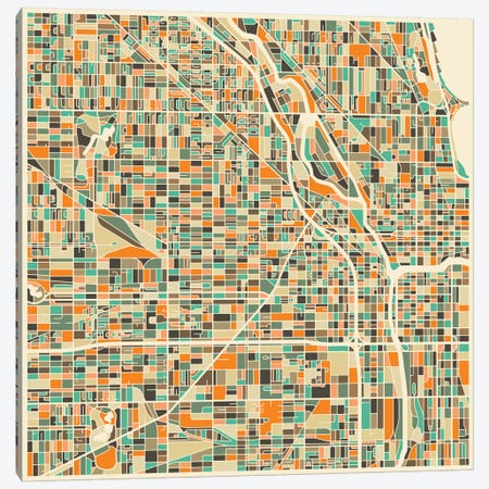 Abstract City Map of Chicago Canvas Print #JBL96} by Jazzberry Blue Canvas Print