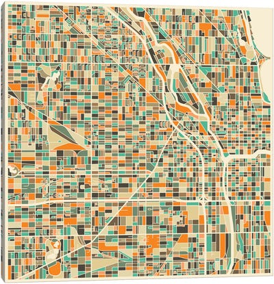 Abstract City Map of Chicago Canvas Art Print - Urban Maps