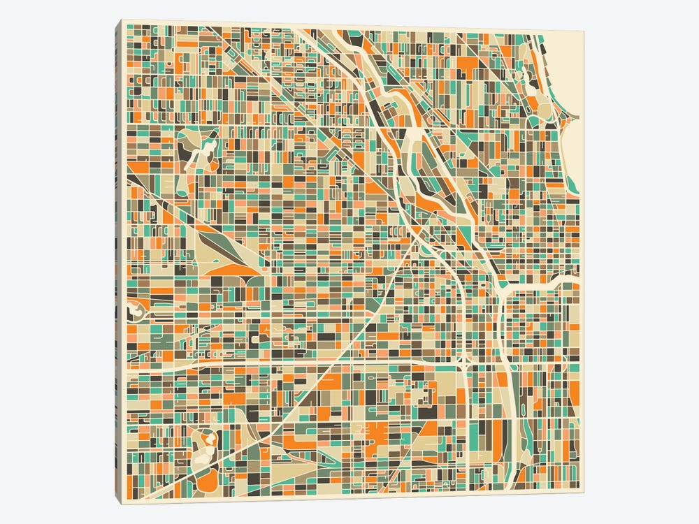 Abstract City Map of Chicago 1-piece Canvas Artwork
