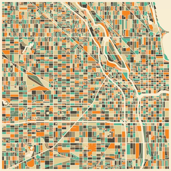 Large Map Art - Canvas Prints: Abstract City Map of Chicago by Jazzberry Blue
