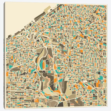 Abstract City Map of Cleveland Canvas Print #JBL97} by Jazzberry Blue Canvas Print