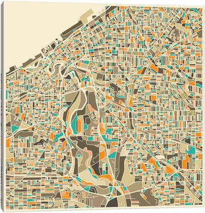 Abstract City Map of Cleveland Canvas Art Print - City Street Art