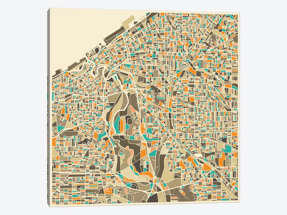 Abstract City Map of Cleveland by Jazzberry Blue 1-piece Art Print