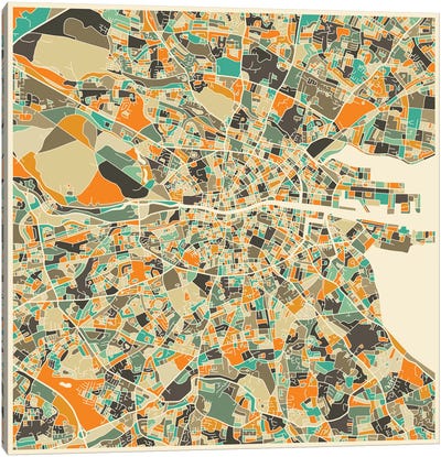 Abstract City Map of Dublin Canvas Art Print - Ireland Art