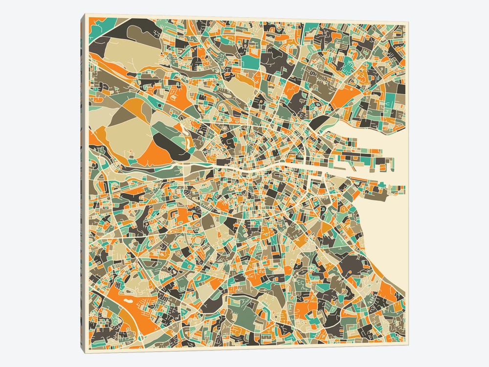 Abstract City Map of Dublin by Jazzberry Blue 1-piece Canvas Art