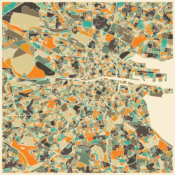 Streets: Abstract City Map of Dublin by Jazzberry Blue