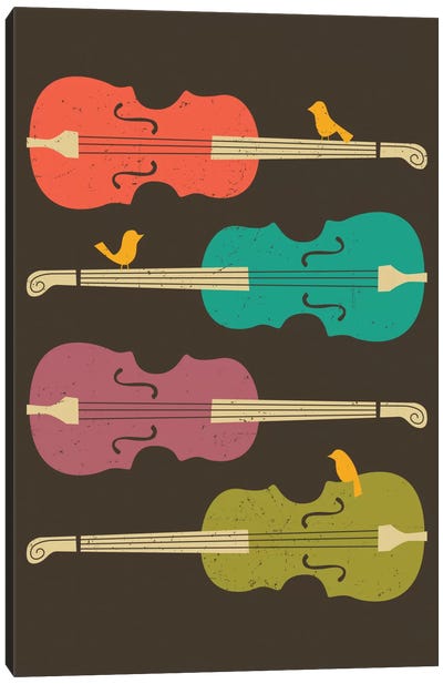 Birds On A Cello String Canvas Art Print - Jazzberry Blue