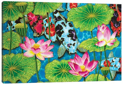 Koi & Lotus Canvas Art Print - Lotus Art