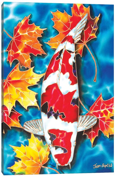 Koi & Maple Leaves Canvas Art Print - Koi Fish Art