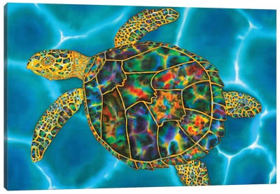 Rainbow Opal Turtle Canvas Art Print - Kids Bathroom Art