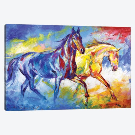 Two horses Canvas Print #JCF136} by Jos Coufreur Canvas Wall Art