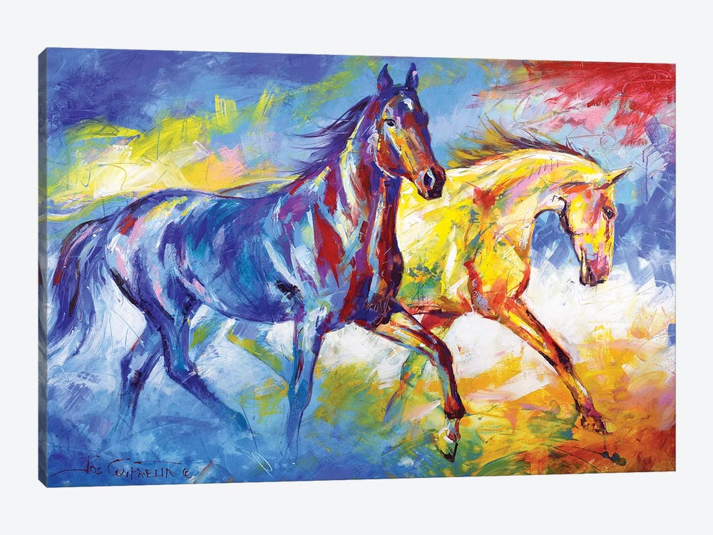 Two horses by Jos Coufreur 1-piece Canvas Art Print