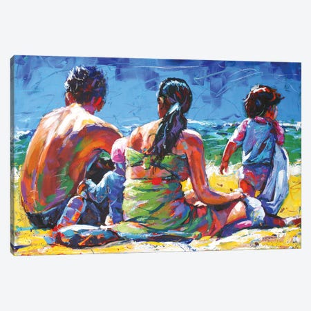 Family On The Beach Canvas Print #JCF182} by Jos Coufreur Canvas Wall Art