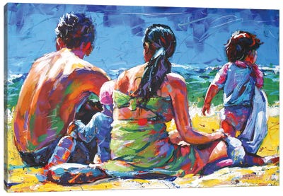 Family On The Beach Canvas Art Print - Jos Coufreur
