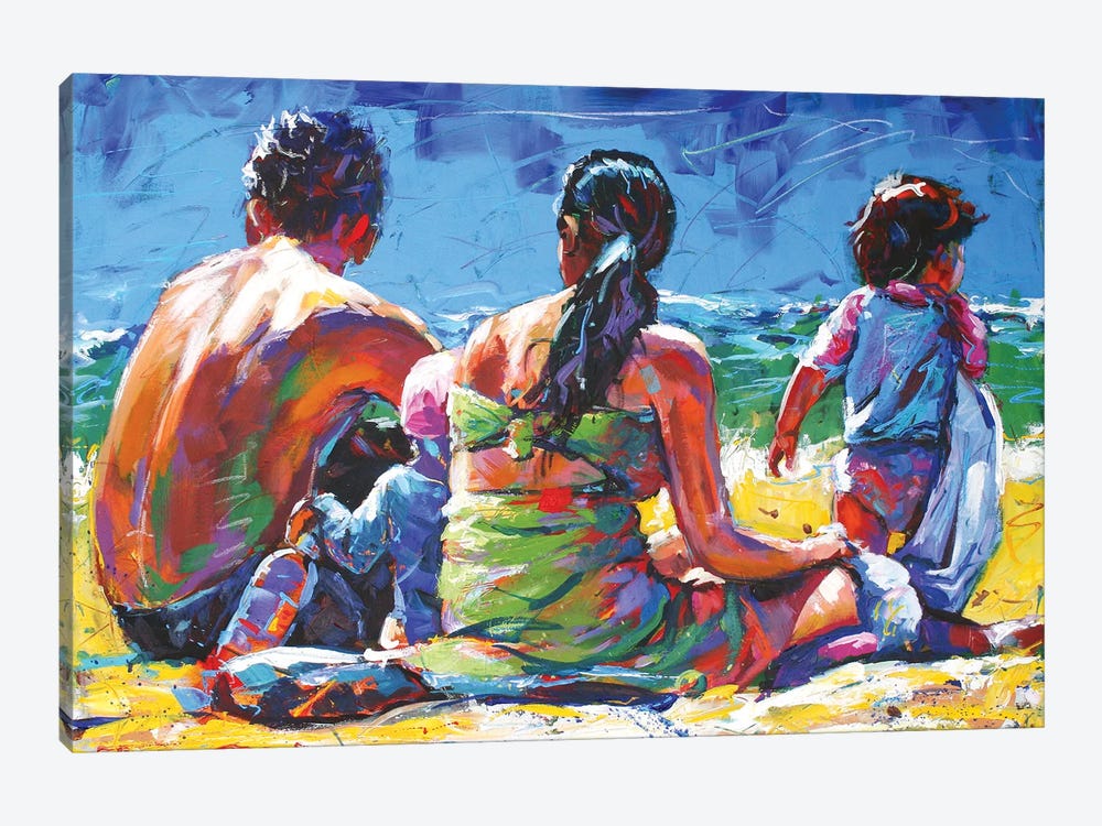 Family On The Beach by Jos Coufreur 1-piece Canvas Artwork