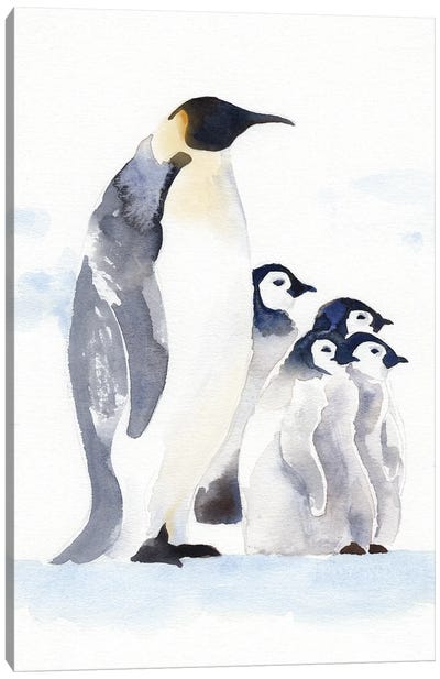 Emperor Penguins I Canvas Art Print - Black, White & Yellow Art