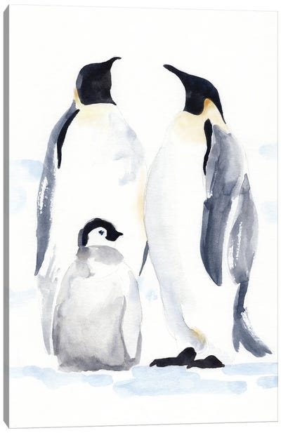 Emperor Penguins II Canvas Art Print - Black, White & Yellow Art