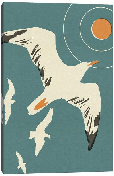 Seagull Block Print II Canvas Art Print - Gull & Seagull Art