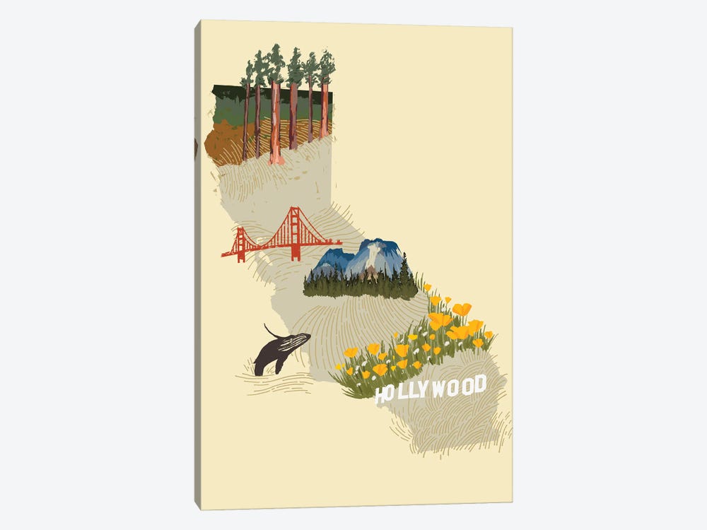 Illustrated State-California by Jacob Green 1-piece Canvas Art