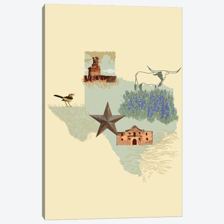 Illustrated State-Texas Canvas Print #JCG72} by Jacob Green Canvas Art