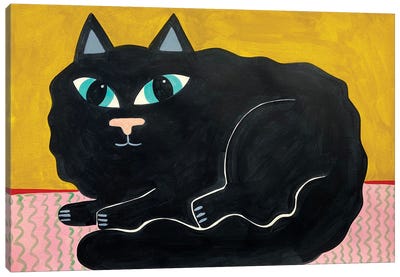 Fluffy Black Cat Canvas Art Print - Jelly Chen