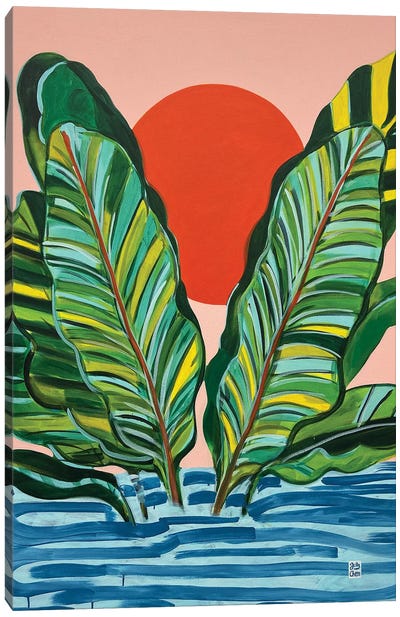 Banana Leaf Sunrise Canvas Art Print - Jelly Chen