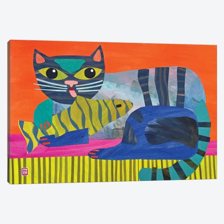 Cat Fish Canvas Print #JCN7} by Jelly Chen Art Print