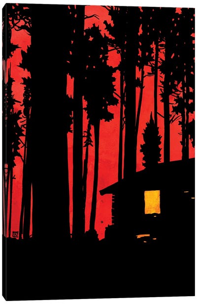Cabin In The Woods Canvas Art Print - Red Art
