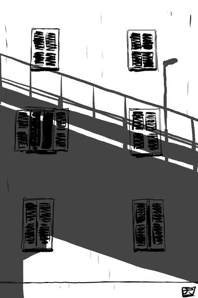 Black & White Drawings & Illustrations: Shadow On Building by Giuseppe Cristiano