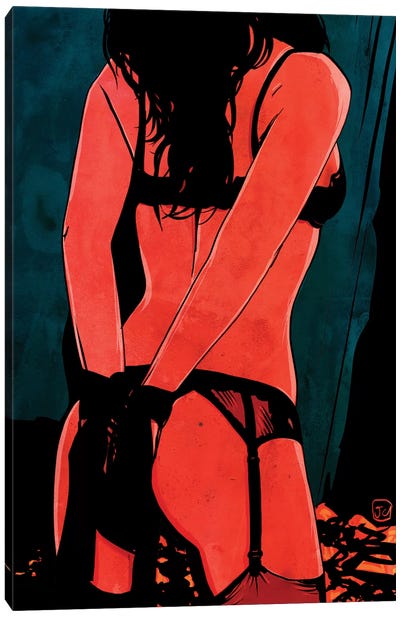 Brunette In Lingerie Canvas Art Print - Erotic Art