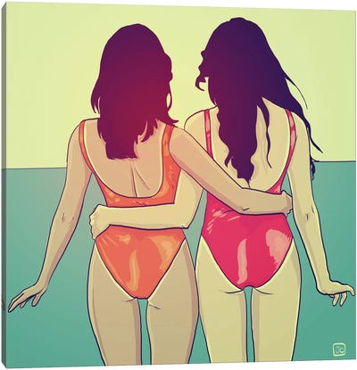 Swimsuit Girlfriends Canvas Art Print - Women's Swimsuit & Bikini Art