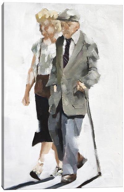 Old Couple Strolling Canvas Art Print - James Coates