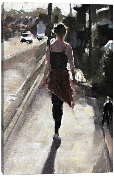 Street Walk With Dog Canvas Art Print - James Coates