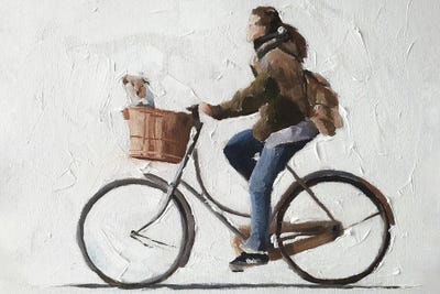Woman And Dog Cycling by James Coates canvas print