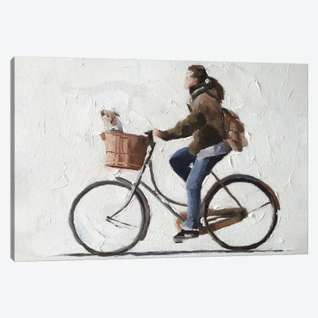 Woman And Dog Cycling Canvas Print #JCT139} by James Coates Art Print